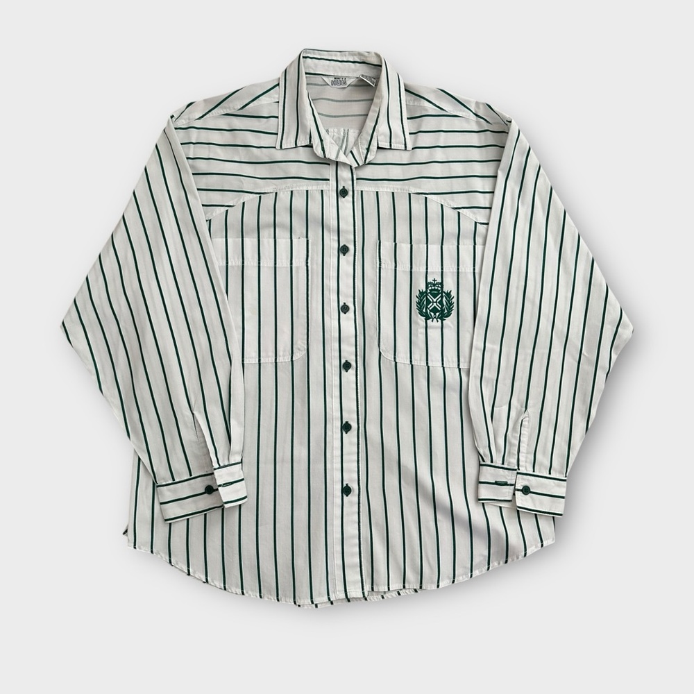 Vintage Preppy Green and White Striped Button